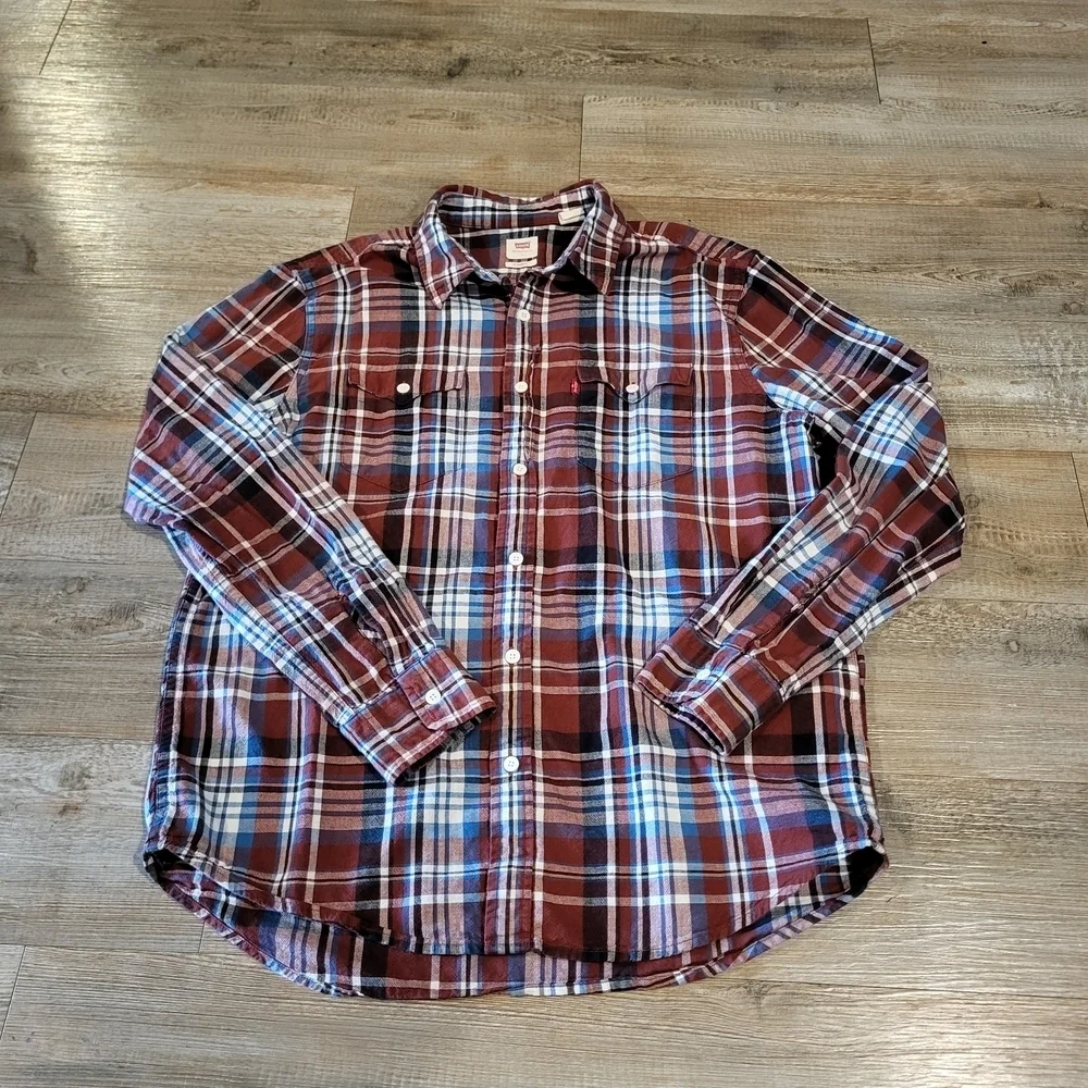 LEVI's Standard Fit Western Flannel Long Sleeve Button Up Shirt Mens Size Large
